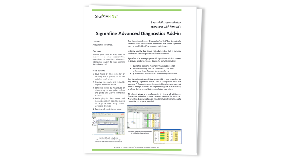 Sigmafine Advanced Diagnostics Add-in (ADA)